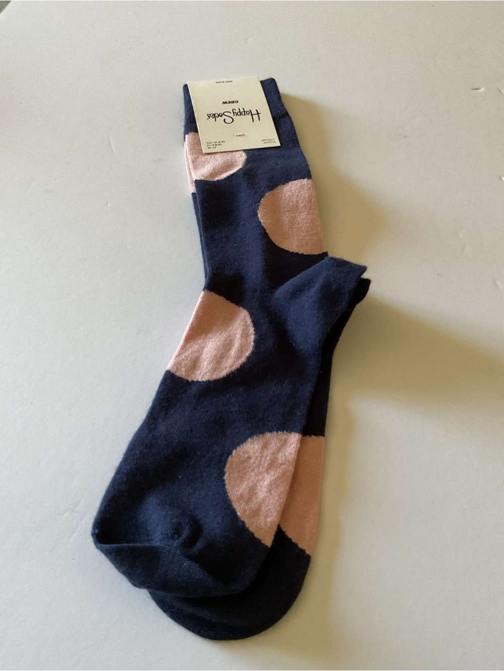 HAPPY SOCKS MENS WOOL BLEND SOCKS BLUE WITH BIG PINK DOT OS NWT